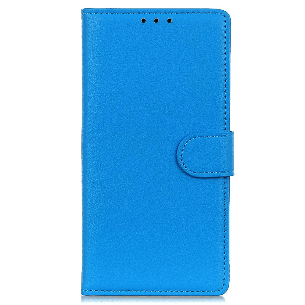 For iPhone 15 Anti-Scratch Litchi Texture Phone Case Wallet Stand PU Leather Protective Shell - Blue - 6