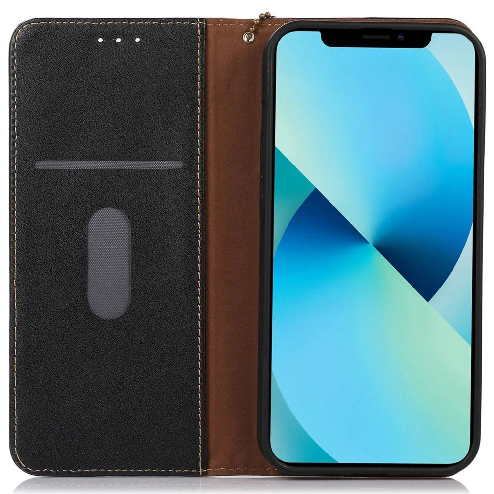 KHAZNEH For iPhone 15 Anti-drop RFID Blocking Wallet Phone Case Genuine Cow Leather Stand Cover - Black - 2