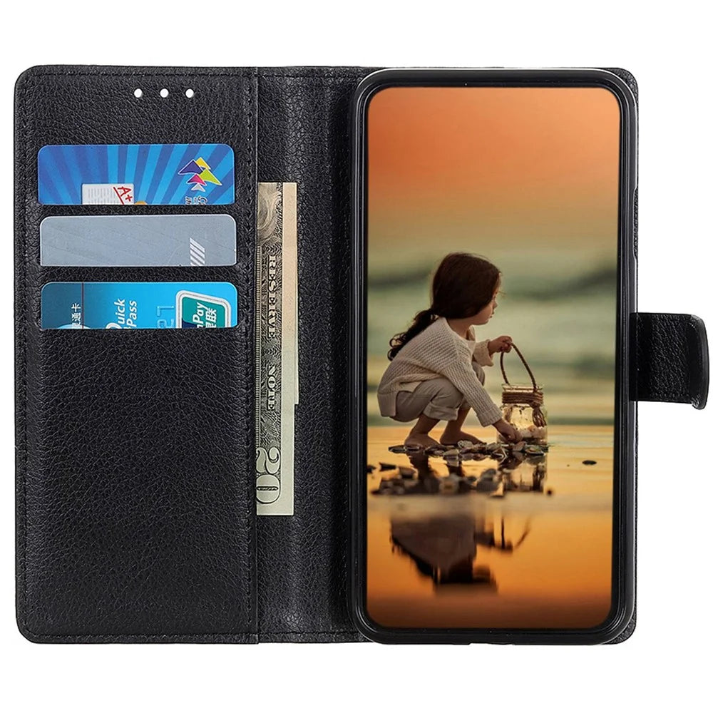 For Nokia XR21 Anti-Scratch Phone Case Wallet Stand Litchi Texture PU Leather Protective Shell - Black - 2