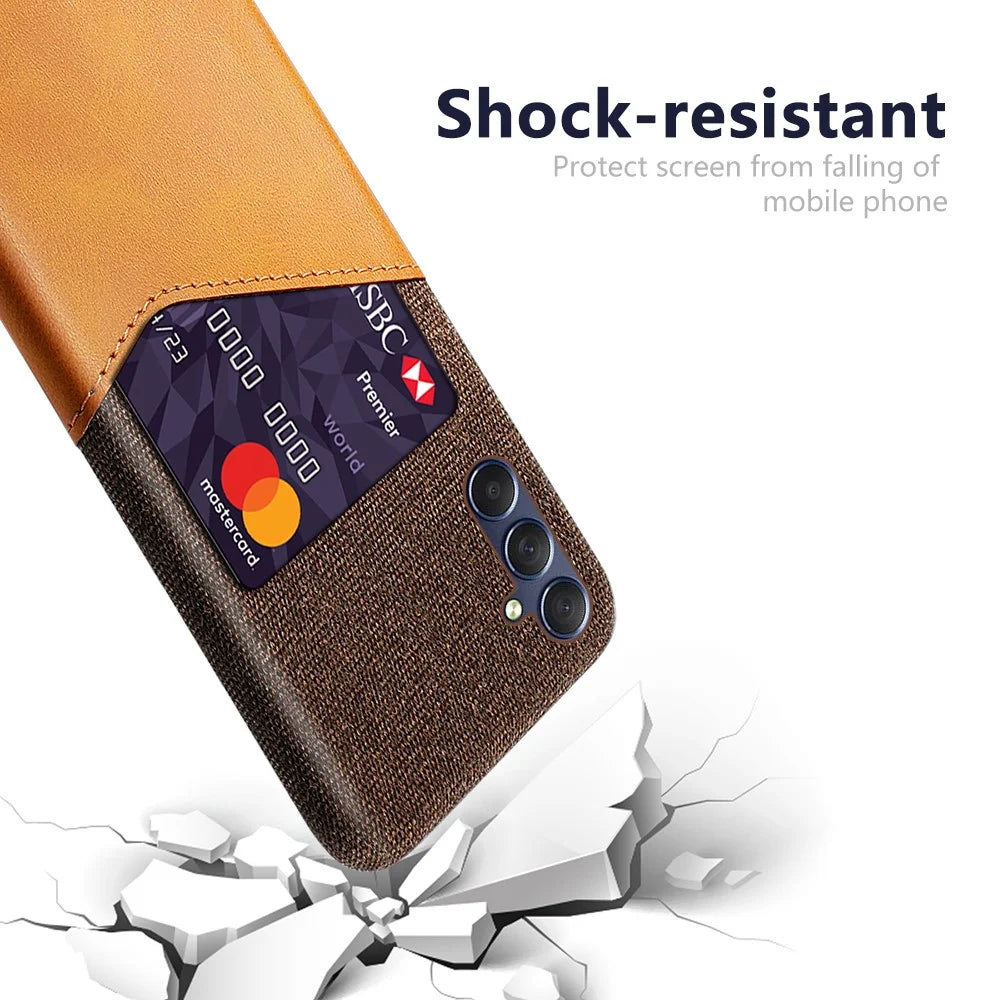 For Samsung Galaxy A24 4G (162.1 x 77.6 x 8.3mm) Card Holder Cover PU Leather Coated PC Cloth Texture Phone Case - Orange - 3