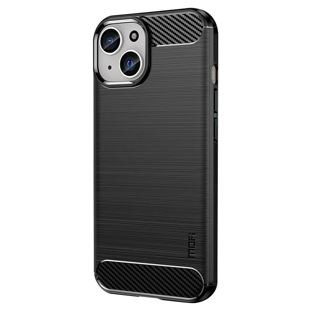 MOFI JK TPU Series-1 Carbon Fiber Texture TPU Case for iPhone 15 , Brushed Anti-scratch Phone Cover - Black - 2