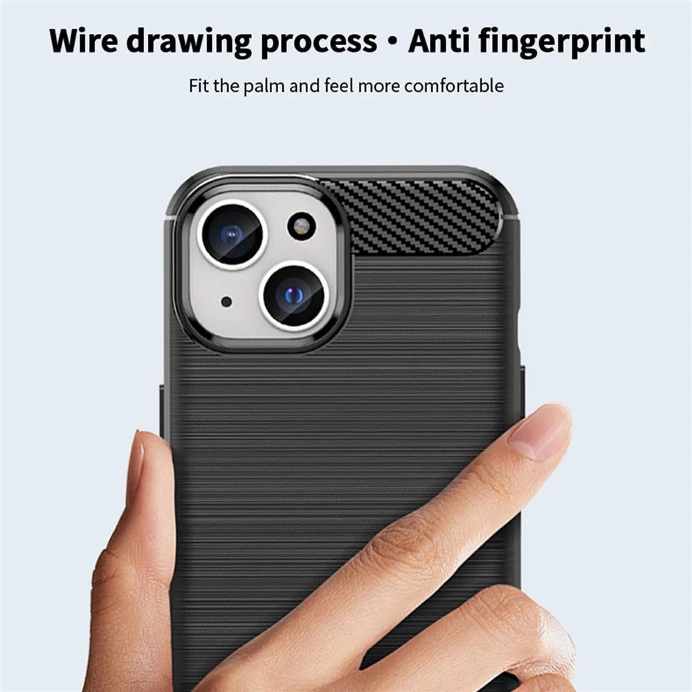 MOFI JK TPU Series-1 Carbon Fiber Texture TPU Case for iPhone 15 , Brushed Anti-scratch Phone Cover - Black - 7
