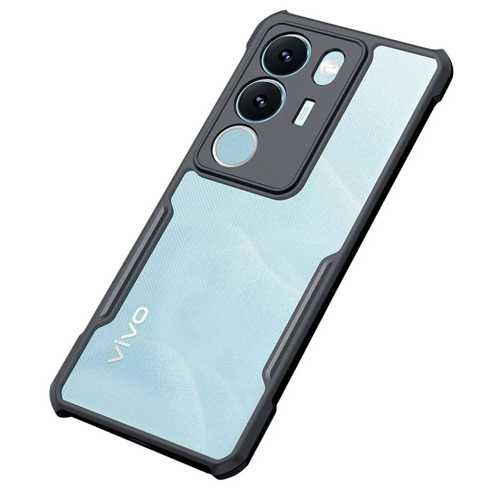 XUNDD For vivo S17 5G / V29 5G Acrylic+TPU Phone Case Drop-proof Cell Phone Back Cover - Black / Laser Texture - 1