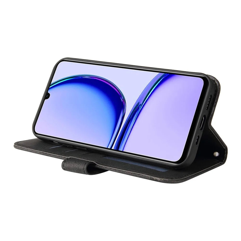 For Realme C53 (Global) / C53 (India) / C51 / Narzo N53 4G Leather Wallet Cases Skin Touch Phone Cover Stand with Strap - Black - 3