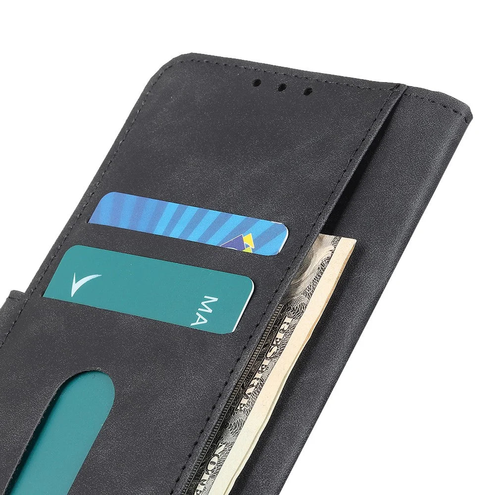 KHAZNEH For OnePlus Nord 3 5G / Ace 2V Retro Phone Stand Case PU Leather Drop-proof Wallet Cover - Black - 7