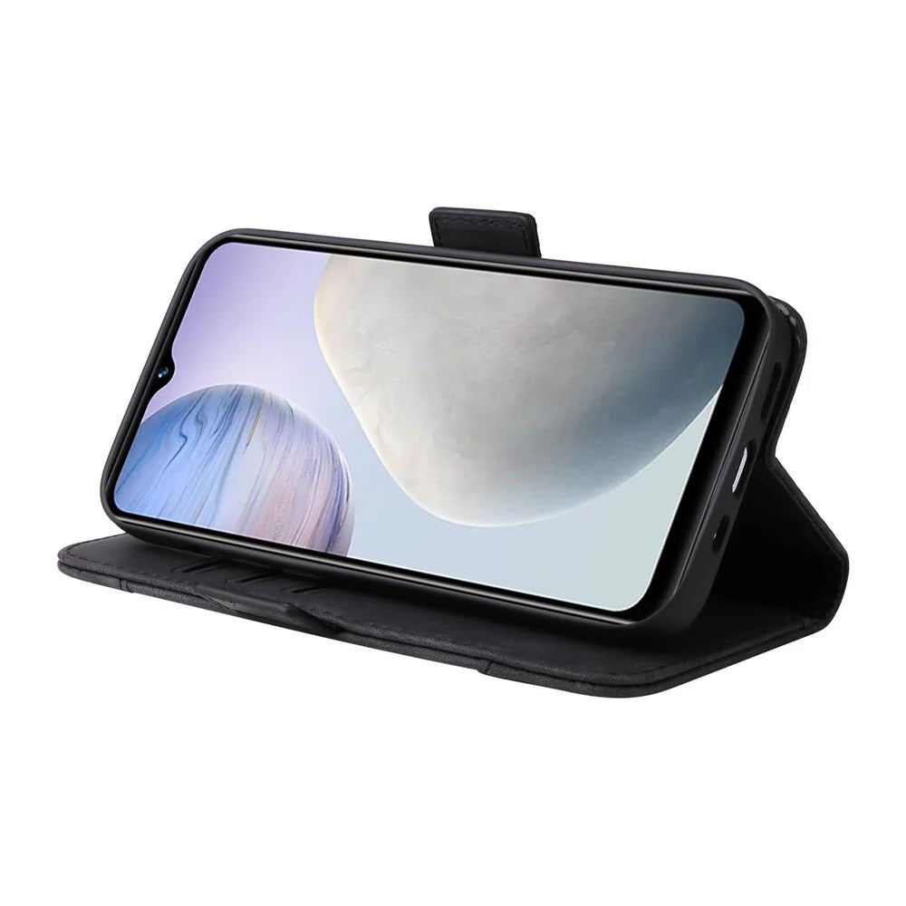 BETOPNICE 001 For vivo Y02 4G / Y11 (2023) / Y02A 4G Protective Cover Stitching Imprinted PU Leather Wallet Phone Case - Black - 3
