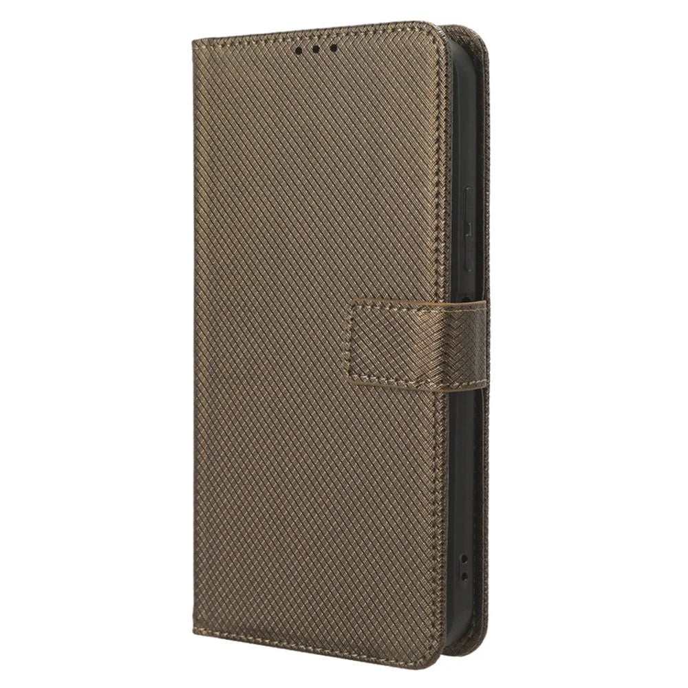 For Nokia XR21 Shockproof Wallet Phone Case PU Leather Diamond Texture Cover with Stand - Brown - 5