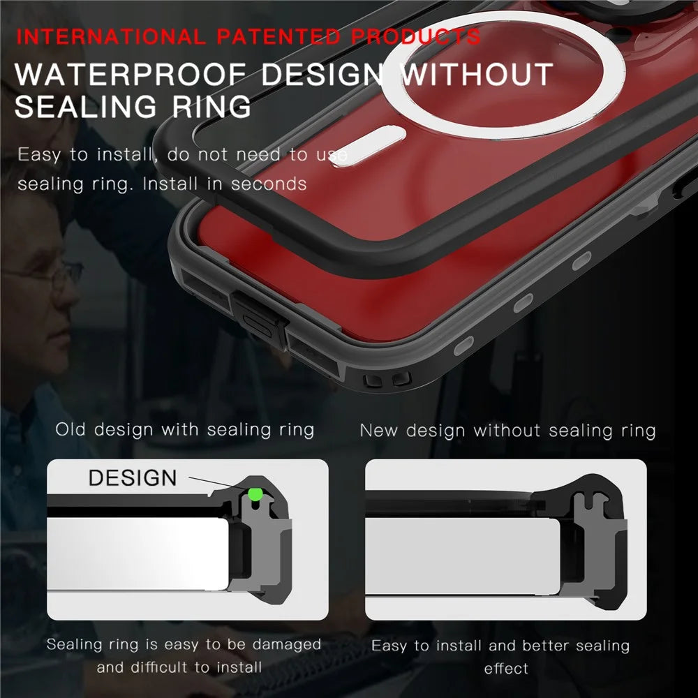 SHELLBOX Dot+ Series IP68 Waterproof Case for iPhone 15 Pro Magnetic PC+TPU Clear Phone Cover Compatible with MagSafe - Black - 3
