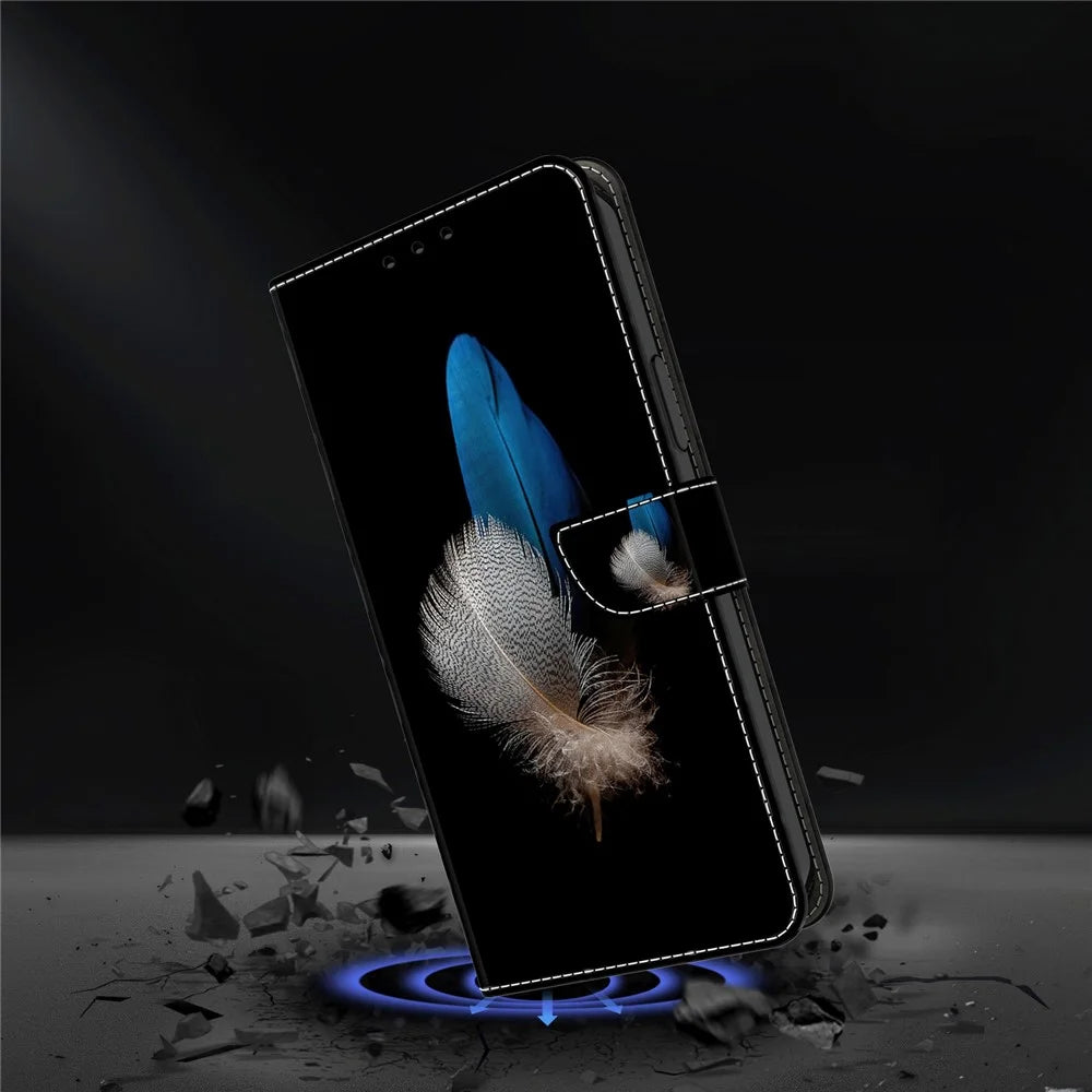 Wallet Case for Samsung Galaxy A52 4G / 5G / A52s 5G , PU Leather Stand 3D Pattern Printing Phone Cover - Two Feathers - 4