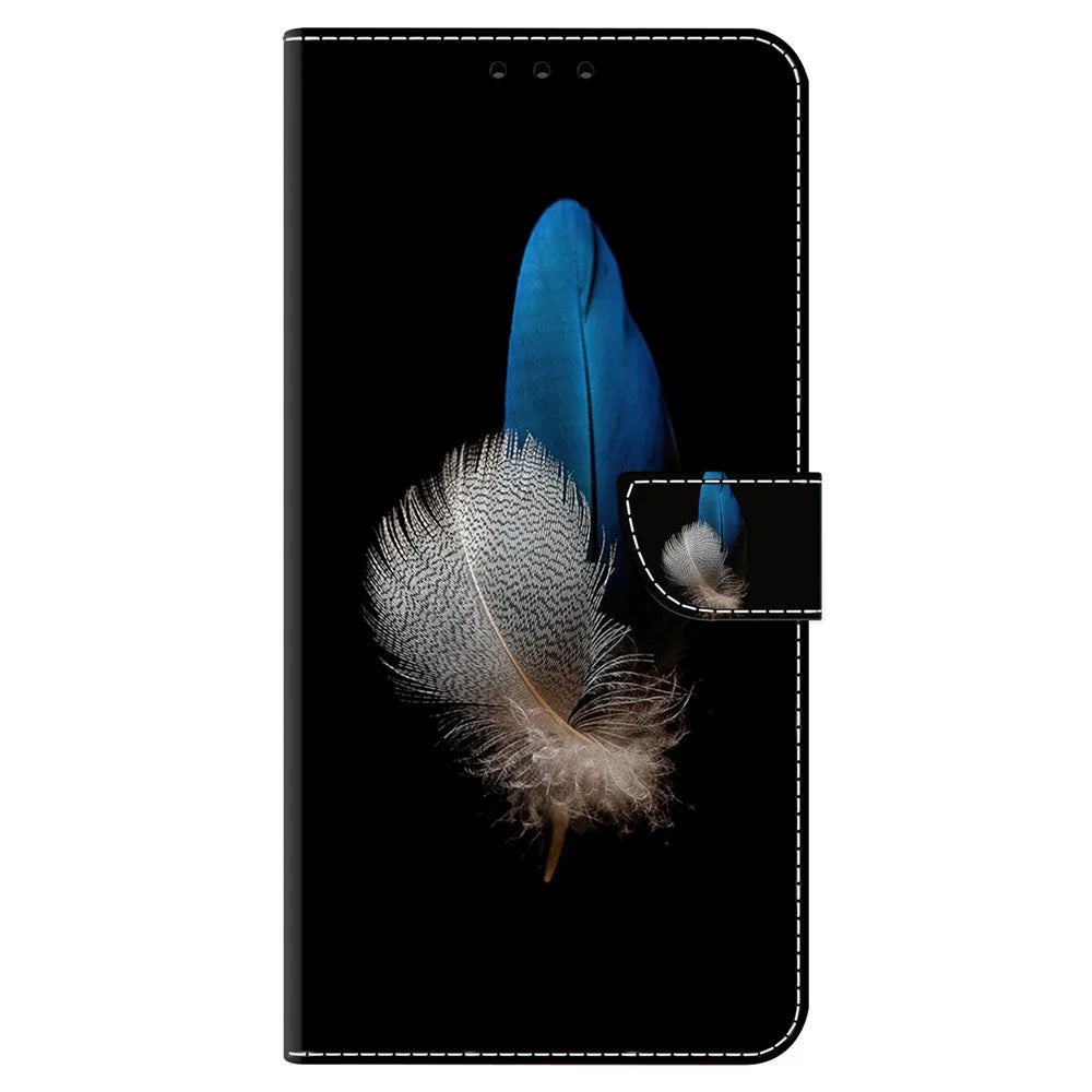 Wallet Case for Samsung Galaxy A52 4G / 5G / A52s 5G , PU Leather Stand 3D Pattern Printing Phone Cover - Two Feathers - 7