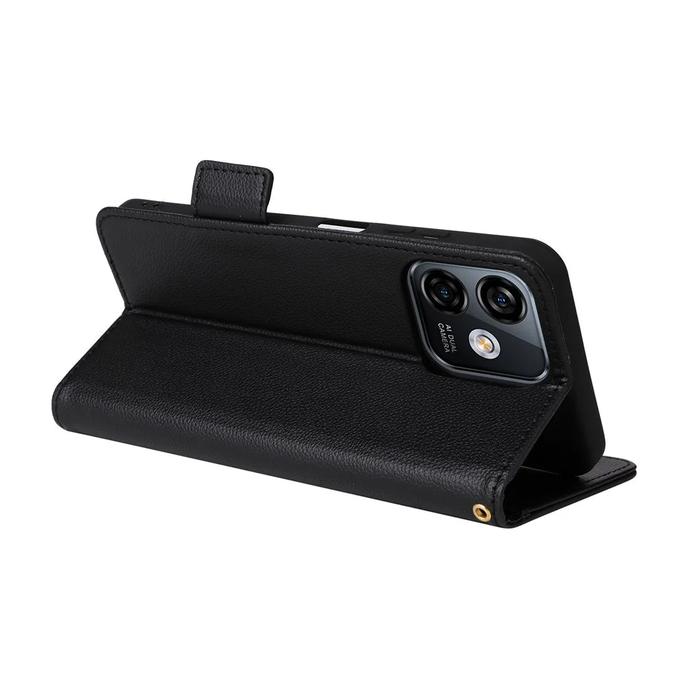 For Ulefone Note 16 Pro Litchi Texture Wallet Stand Phone Case Anti-fall PU Leather Cover - Black - 4