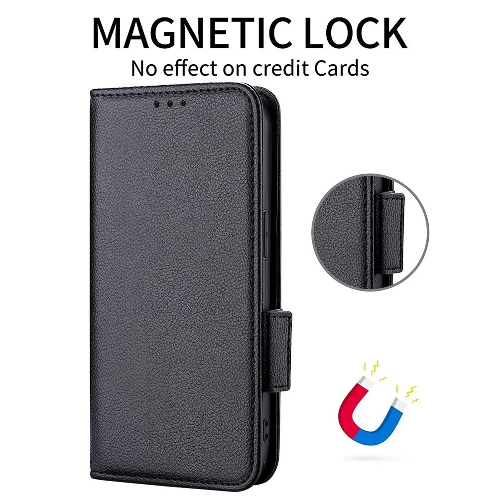 For Ulefone Note 16 Pro Litchi Texture Wallet Stand Phone Case Anti-fall PU Leather Cover - Black - 5