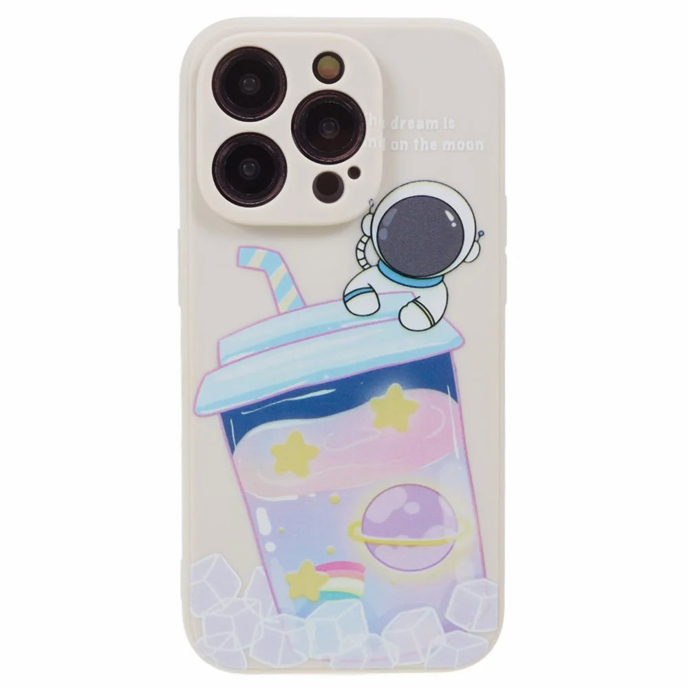 For iPhone 14 Pro Cartoon Astronaut Pattern Printing Phone Case Soft TPU Shockproof Cover - White - 1
