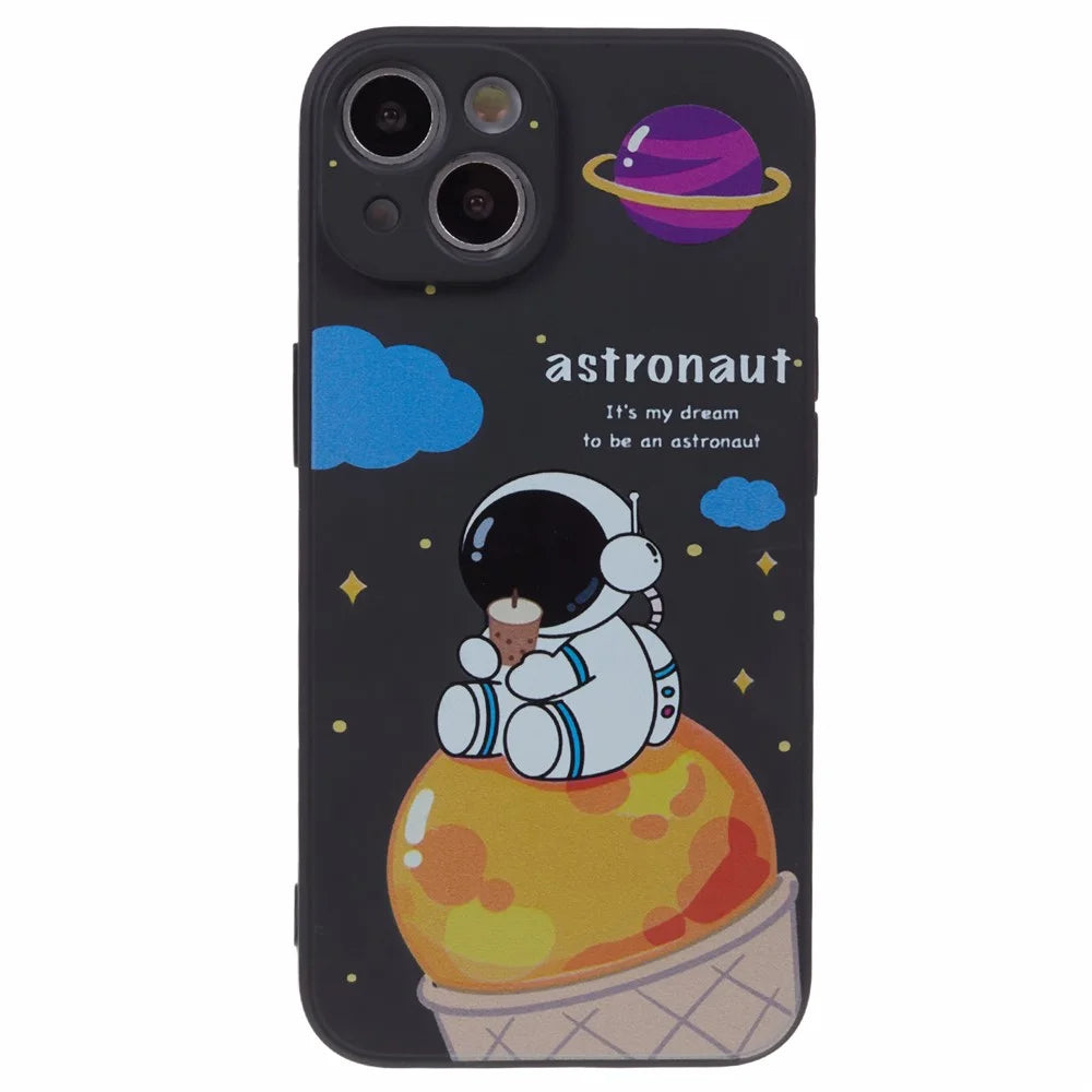 Soft TPU Cover for iPhone 14 Cartoon Astronaut Pattern Printing Anti-drop Phone Case - Black - 1