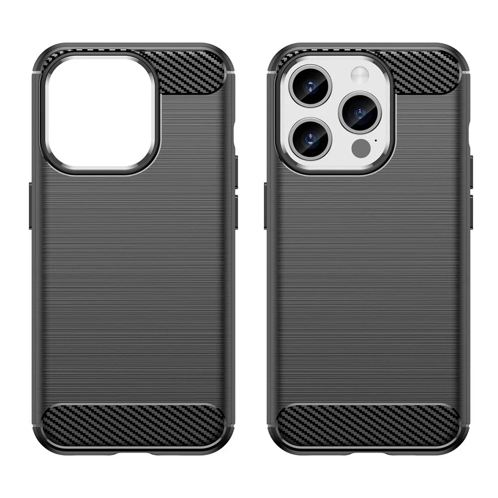 Brushed Phone Case for iPhone 15 Pro , Carbon Fiber Texture Soft TPU Phone Cover - Black - 2