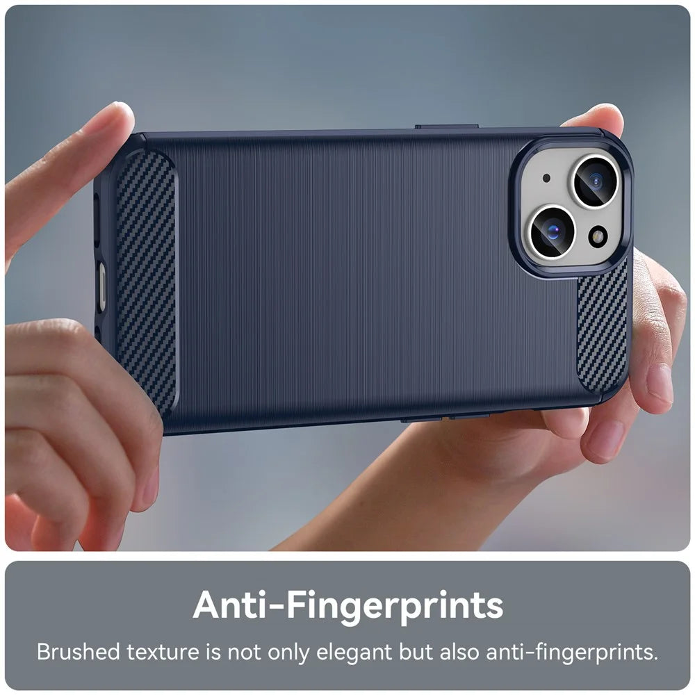 Carbon Fiber Texture Brushed TPU Case for iPhone 15 Plus , Scratch-resistant Phone Cover - Blue - 5