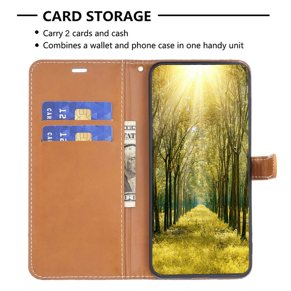 For iPhone 15 Jeans Cloth Splicing PU Leather + TPU Phone Case Wallet Stand Anti-scratch Cover - Grey - 2