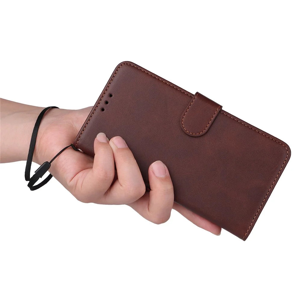 For iPhone 15 Pro Wallet Phone Case Anti-Scratch PU Leather Calf Texture Flip Stand Phone Shell Cover - Brown - 6