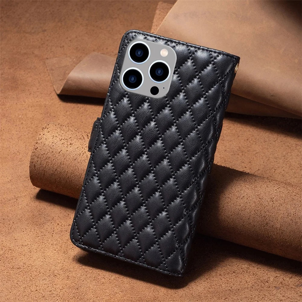 BINFEN COLOR BF Style-15 For iPhone 15 Pro Zipper Pocket Flip Case Wallet Phone Stand Shell Leather Cover - Black - 7