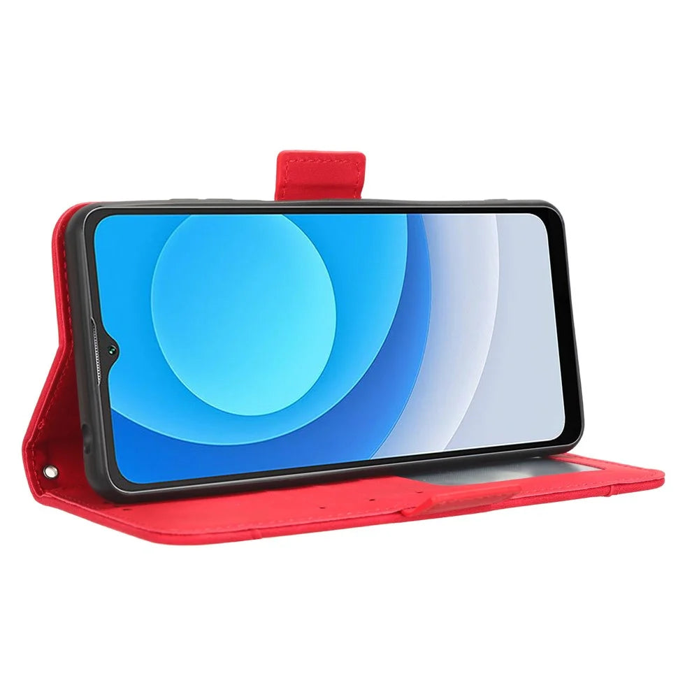For Blackview Oscal C30 / Oscal C30 Pro Multiple Card Slots PU Leather Case Wallet Phone Stand Cover - Red - 3