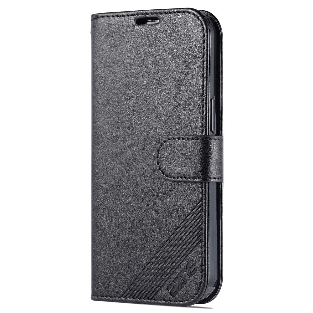 AZNS PU Leather Phone Cover for iPhone 15 Pro , Full Protection Phone Case with Stand Wallet - Black - 7
