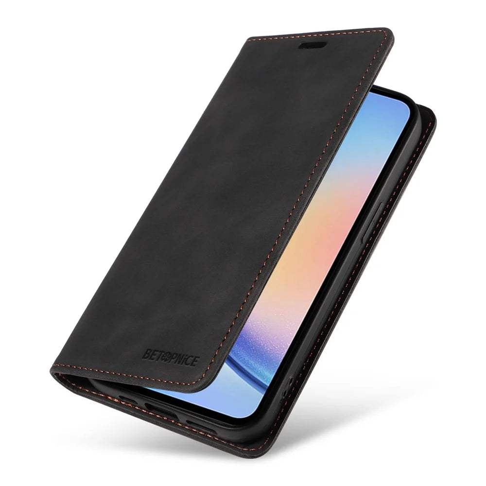BETOPNICE 003 For Samsung Galaxy A34 5G Wallet RFID Blocking Phone Stand Cover Shockproof PU Leather Case - Black - 7