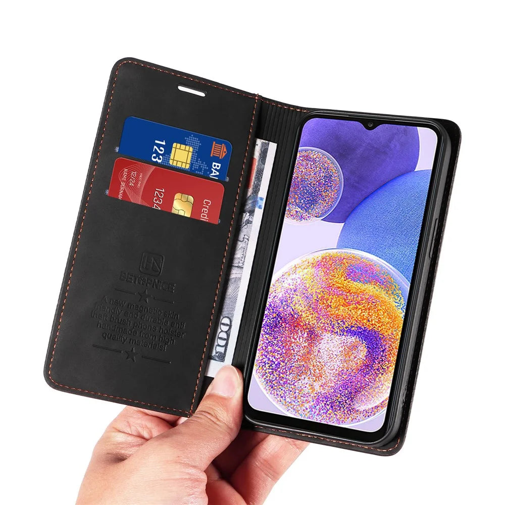 BETOPNICE 003 For Samsung Galaxy A33 5G Slim-Fit Phone Shell PU Leather Stand Cover RFID Blocking Wallet Phone Case - Black - 6