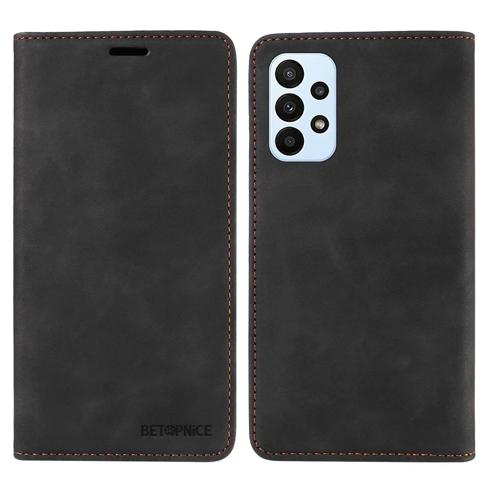 BETOPNICE 003 For Samsung Galaxy A23 4G / A23 5G (Global Version) / F23 5G / M23 5G/M13 4G RFID Blocking Stand PU Leather Cover Magnetic Wallet Case - Black - 1