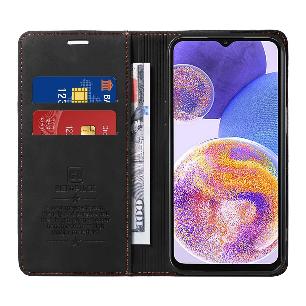 BETOPNICE 003 For Samsung Galaxy A23 4G / A23 5G (Global Version) / F23 5G / M23 5G/M13 4G RFID Blocking Stand PU Leather Cover Magnetic Wallet Case - Black - 2