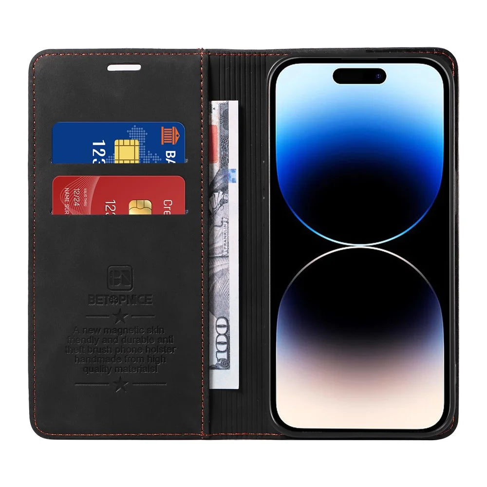 BETOPNICE 003 Shockproof Wallet Case For iPhone 14 Pro RFID Blocking PU Leather Stand Phone Cover - Black - 2
