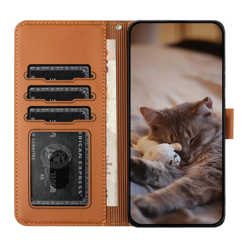 Wall Cats Imprinted Phone Cover for iPhone 15 , Stand Wallet Anti-drop Leather Case with Strap - Brown - 3