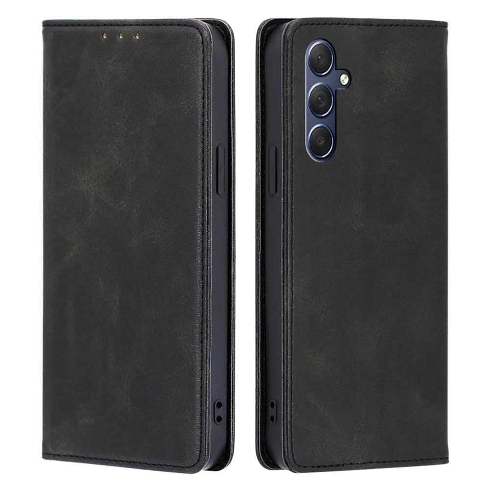 For Samsung Galaxy M54 5G / F54 5G Calf Texture Leather Cover Stand Wallet Phone Case - Black - 1