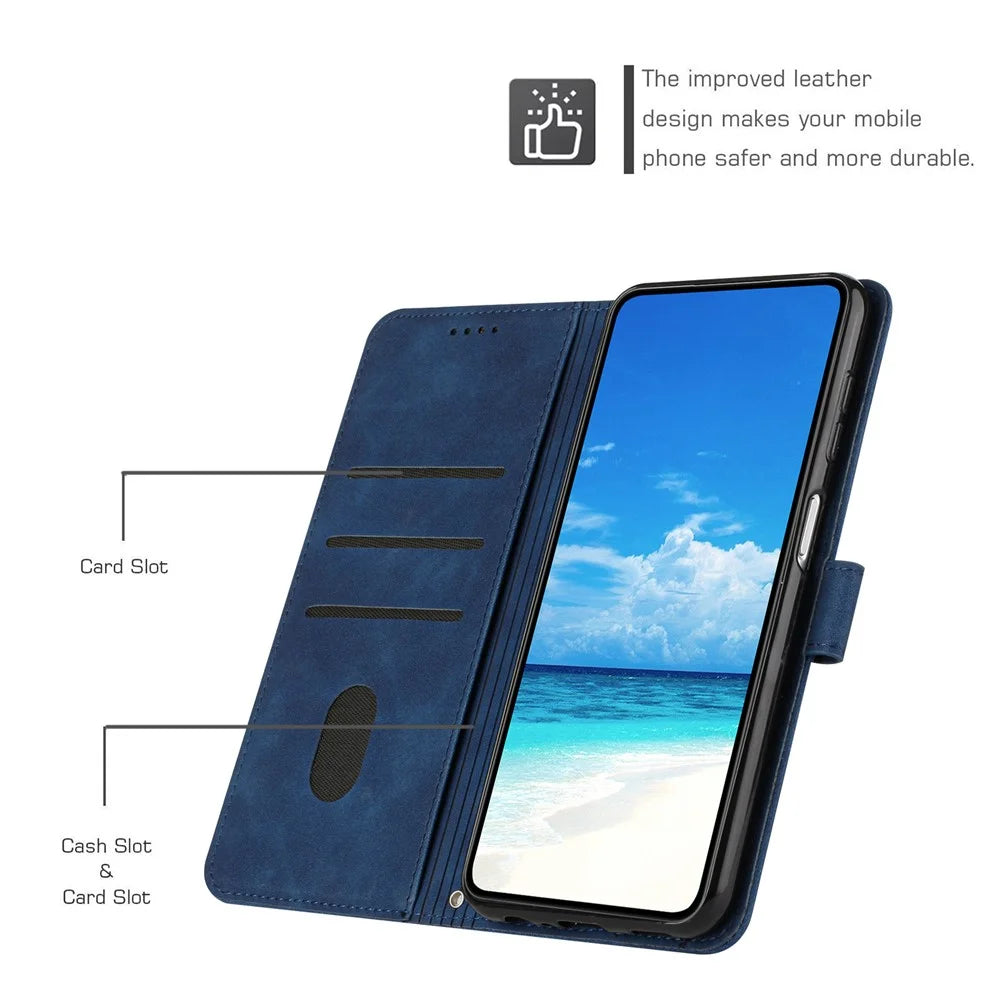 For TECNO Camon 20 4G / 20 Pro 4G Leather Phone Case Stand Skin-Touch Imprinted Heart Wallet Cover - Sapphire - 6