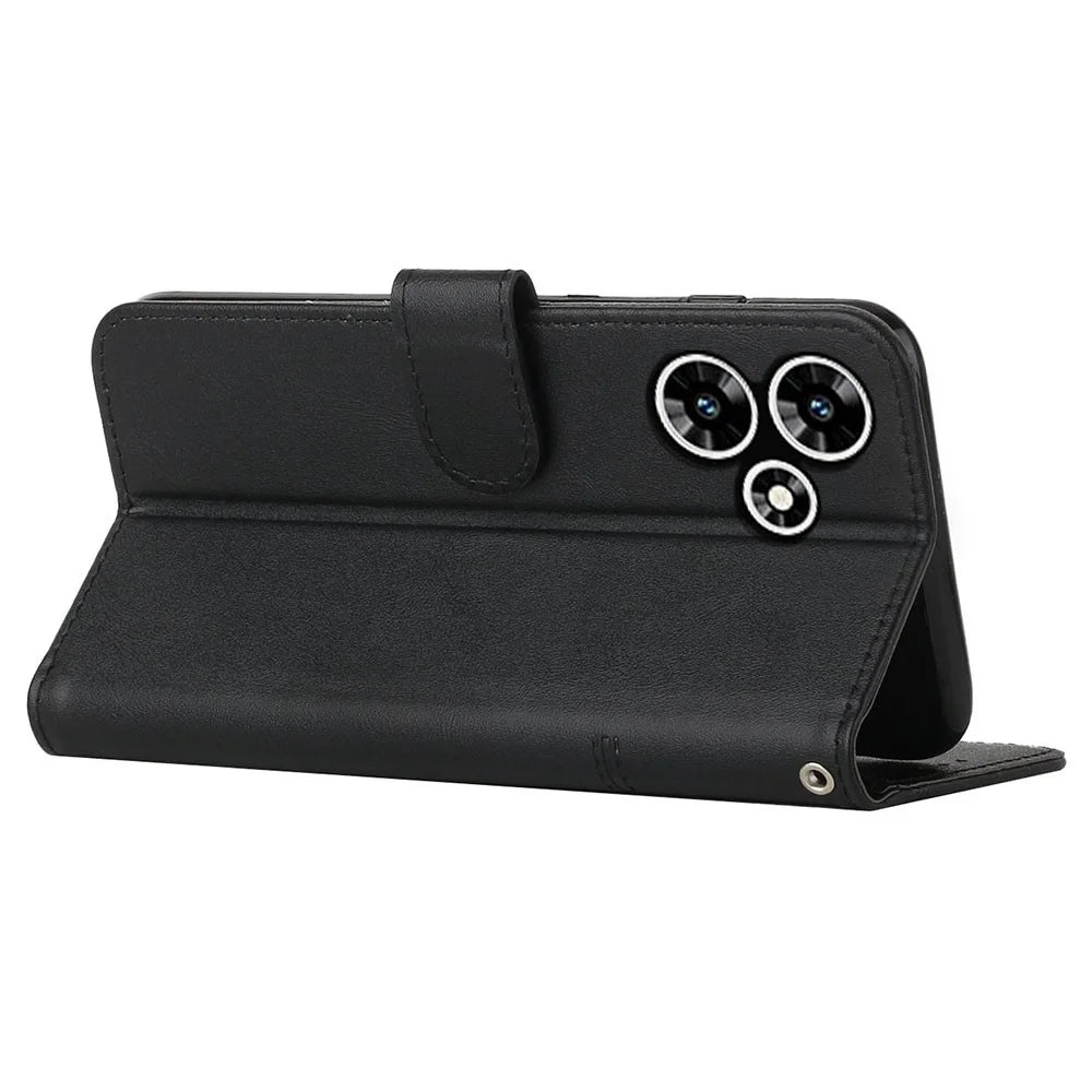 For Infinix Hot 30 Smartphone Case Anti-Scratch PU Leather Magnetic Clasp Wallet Stand Cover - Black - 3