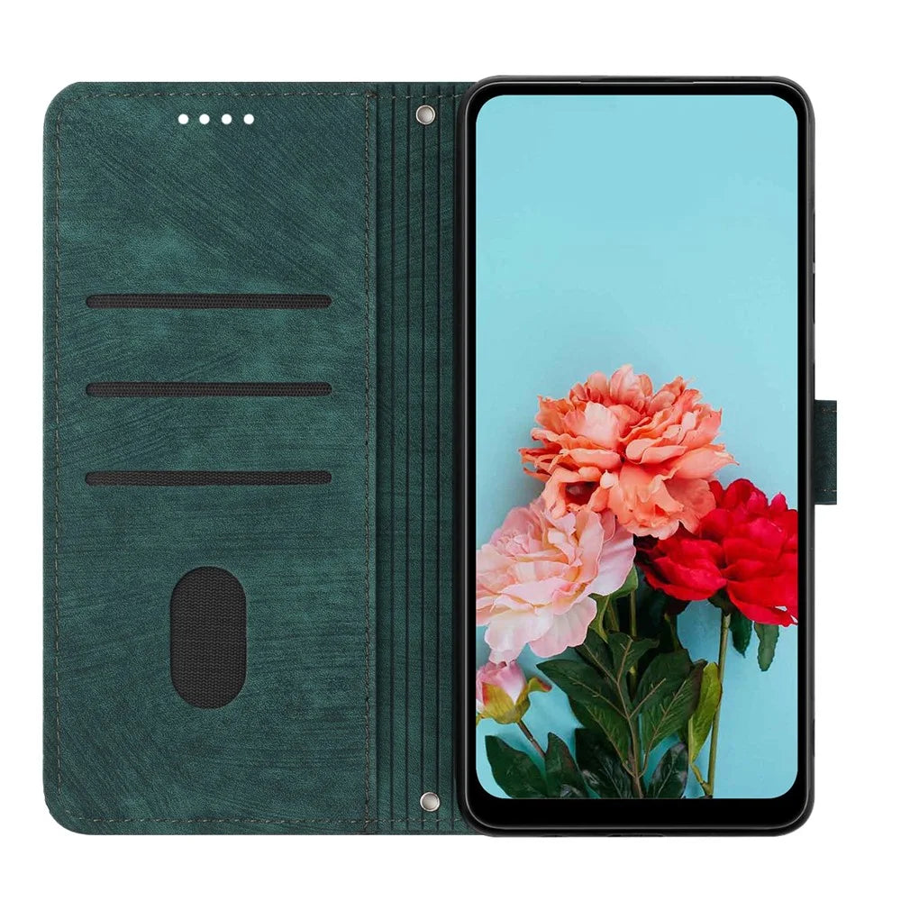 Stand Wallet for Infinix Hot 30 Skin-Touch Imprinted Lines Case Phone Leather Anti-Drop Cover - Green - 2