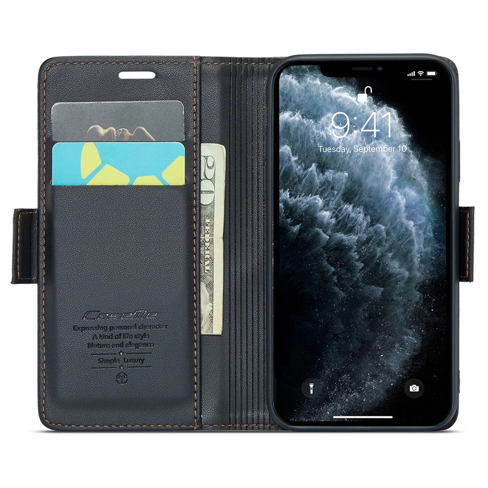 CASEME 023 Series Stand Leather Phone Case for iPhone 11 Pro , RFID Blocking Litchi Texture Wallet Cover - Black - 2