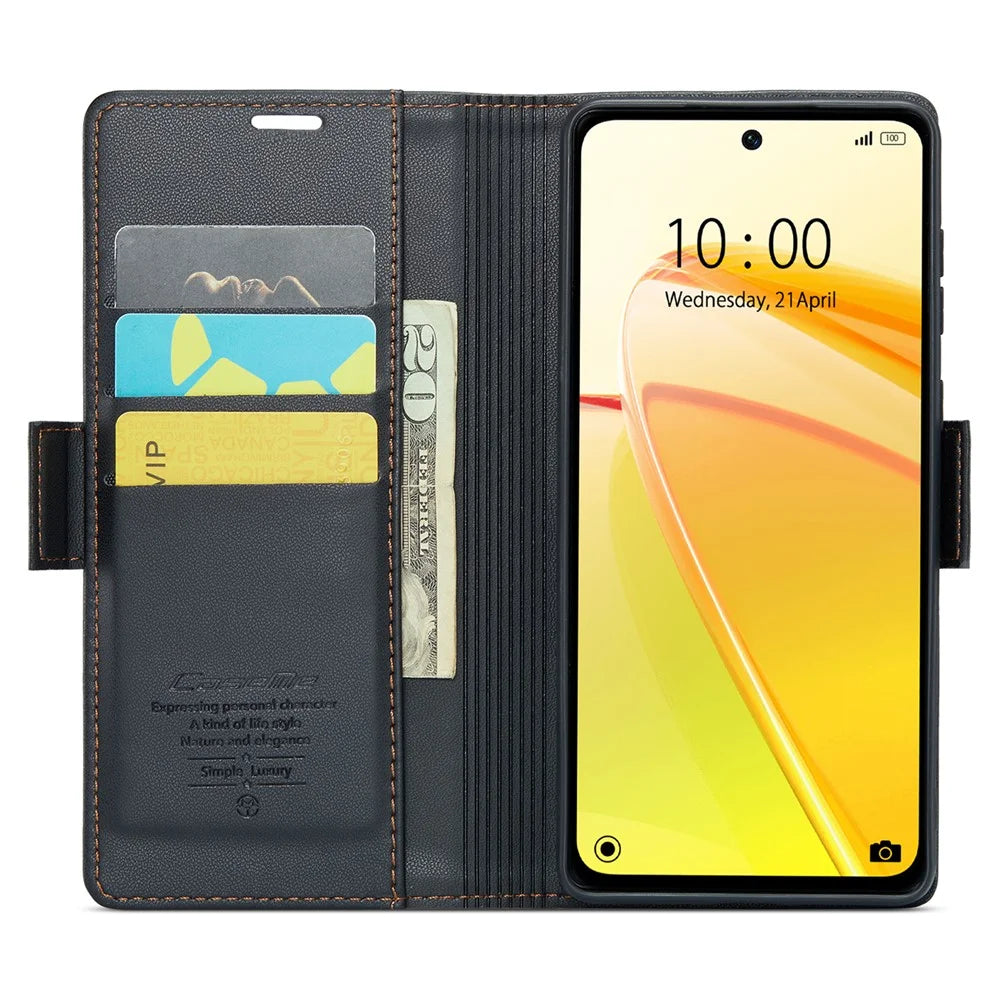For Realme C55 4G Leather Case CASEME 023 RFID Blocking 3 Card Slot Mobile Cover - Black - 2