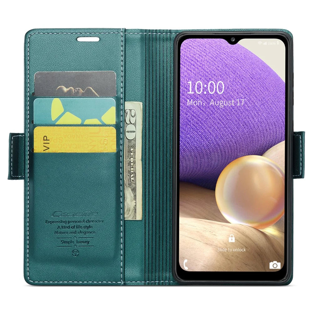For Samsung Galaxy A32 5G / M32 5G Leather Case CASEME 023 RFID Blocking 3 Card Slot Mobile Cover - Green - 2