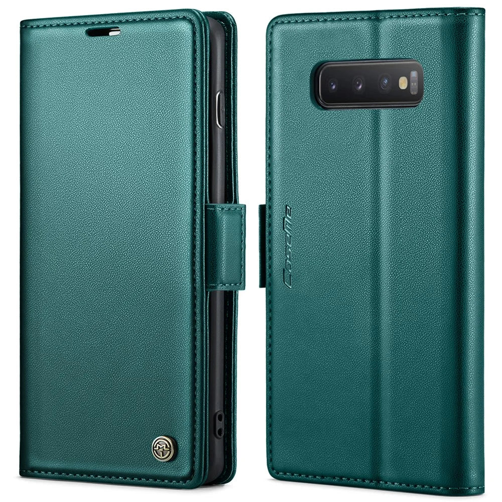 For Samsung Galaxy S10 Leather Case CASEME 023 RFID Blocking 3 Card Slot Mobile Cover - Green - 1