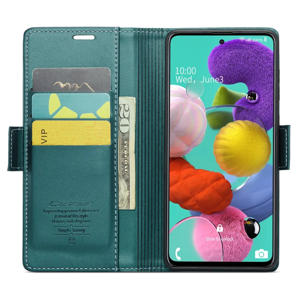 For Samsung Galaxy A51 4G SM-A515 / M40S Leather Case CASEME 023 RFID Blocking 3 Card Slot Mobile Cover - Green - 2