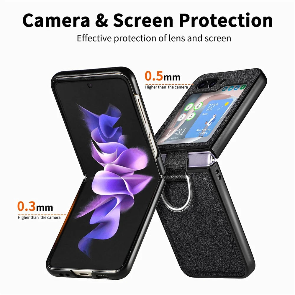For Samsung Galaxy Z Flip5 5G Kickstand Phone Case Litchi Texture Leather+Hard PC Protective Cover - Black - 6
