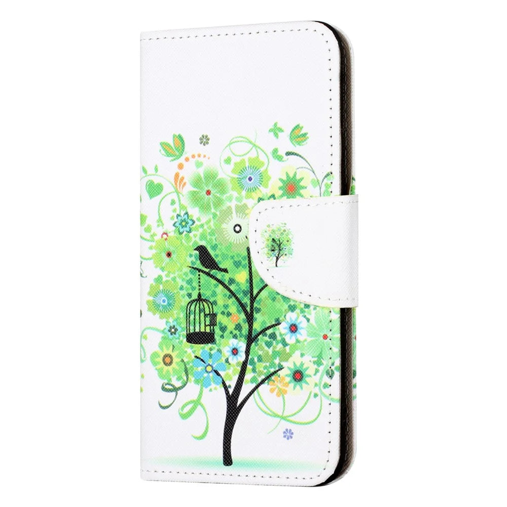 For iPhone 15 Pro Max Cellphone Case Pattern Printing Leather Wallet Stand Phone Cover - Green Tree - 4