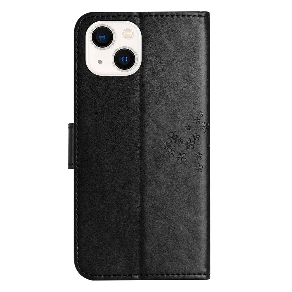 Phone Leather Case for iPhone 15 , Stand Wallet Owl Tree Imprinted Full Protection Phone Cover - Black - 5