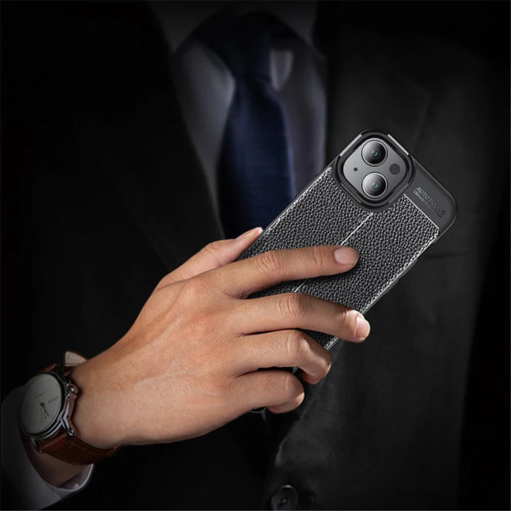 For iPhone 15 Plus TPU Phone Case Litchi Texture Drop Protection Back Cover - Blue - 2