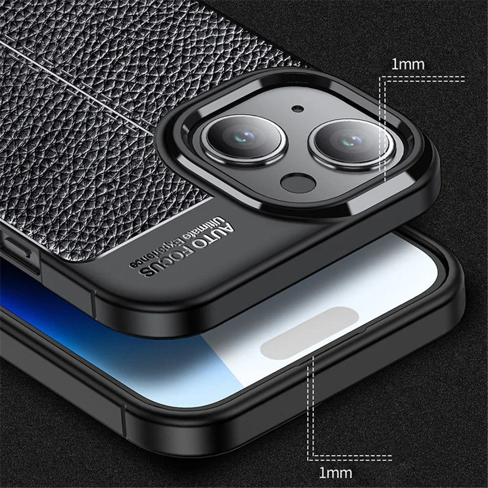 For iPhone 15 Shockproof Back Cover Litchi Texture TPU Phone Case - Black - 4