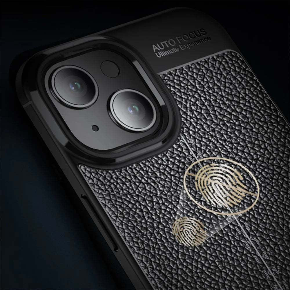 For iPhone 15 Shockproof Back Cover Litchi Texture TPU Phone Case - Black - 5