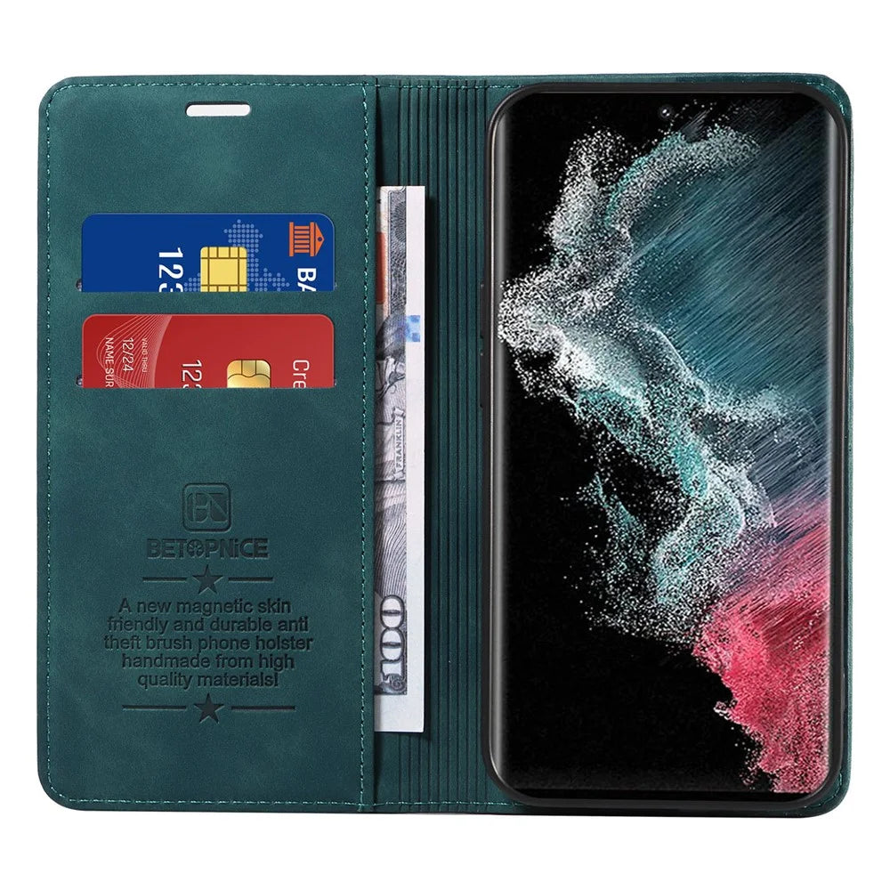 BETOPNICE 003 For Samsung Galaxy S23 Ultra RFID Blocking Phone Wallet Leather Stand Shockproof Case - Green - 2