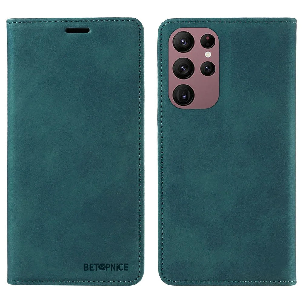 BETOPNICE 003 For Samsung Galaxy S22 Ultra 5G RFID Blocking Bump Proof Phone Wallet Leather Stand Case - Green - 1