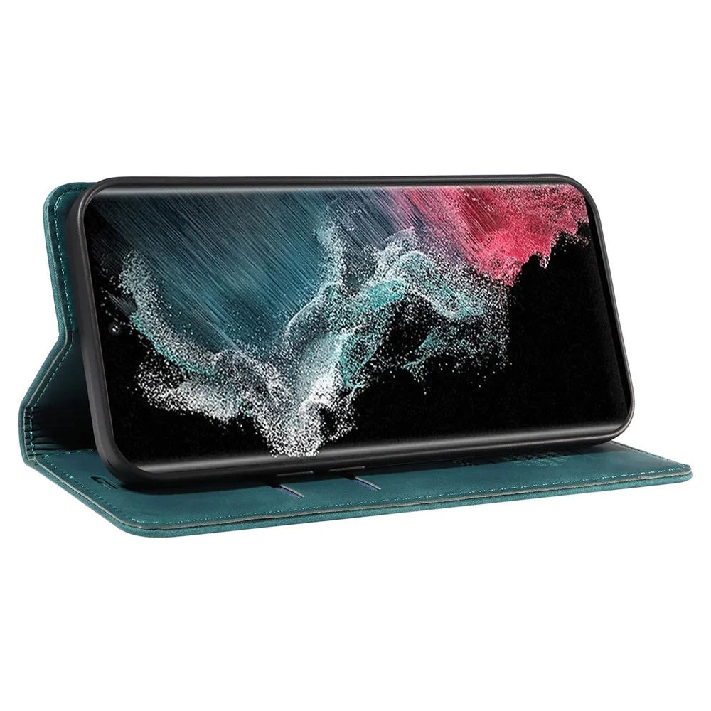 BETOPNICE 003 For Samsung Galaxy S22 Ultra 5G RFID Blocking Bump Proof Phone Wallet Leather Stand Case - Green - 3