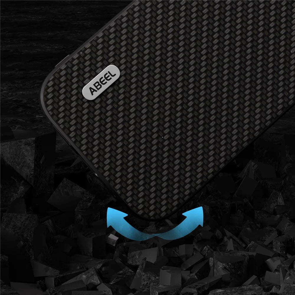 ABEEL For iPhone 14 Carbon Fiber Texture Phone Case Anti-Scratch PU Leather Coated PC+TPU Cover - Black - 4
